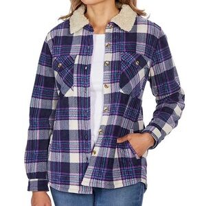 Soho Threads Womens Sherpa Lined Plaid Shacket Size M Flannel Shirt Jacket Gorp
